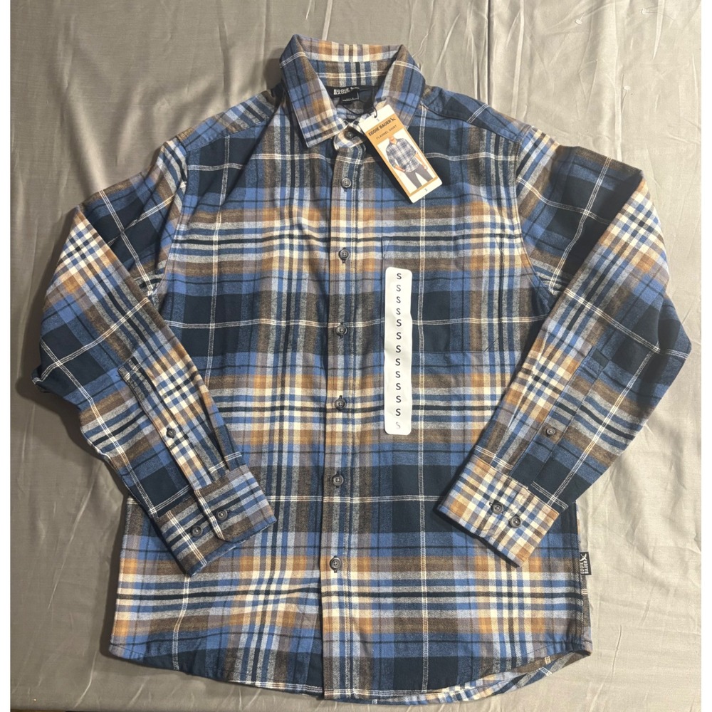 Eddie Bauer Men Blue Brown Plaid Flannel Button Down Shirt EB008604 S NEW